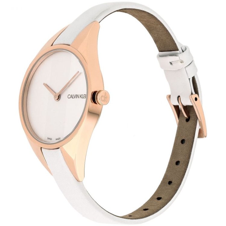 CALVIN KLEIN REBEL Rose Gold & White Leather Strap