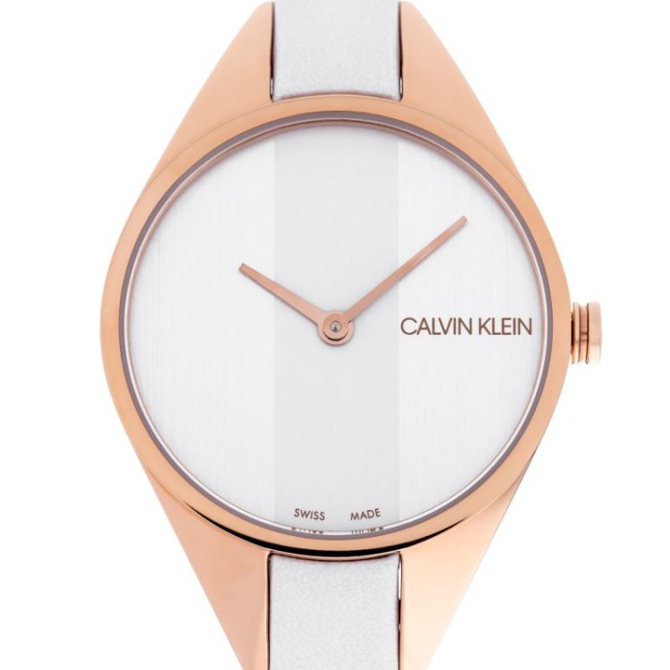 CALVIN KLEIN REBEL Rose Gold & White Leather Strap