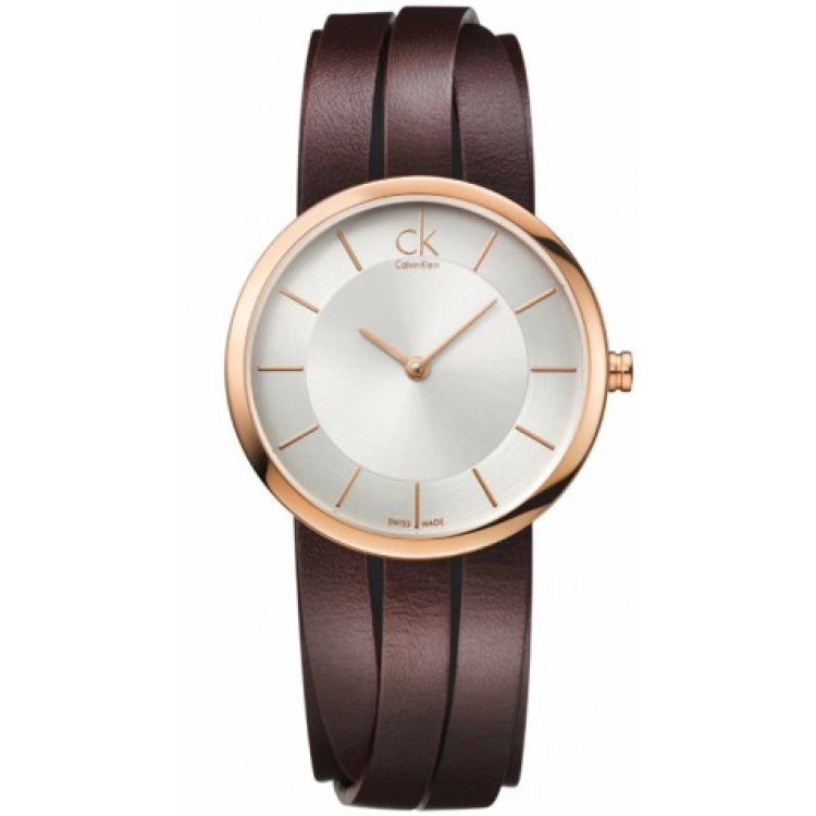 CALVIN KLEIN EXTENT Rose Gold Brown Leather Strap