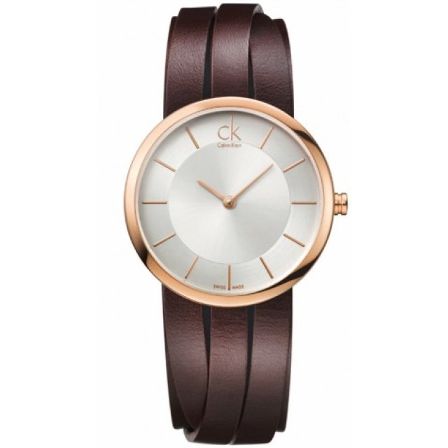 CALVIN KLEIN EXTENT Rose Gold Brown Leather Strap