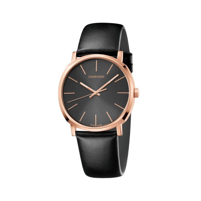CALVIN KLEIN POSH Rose Gold Black Leather Strap