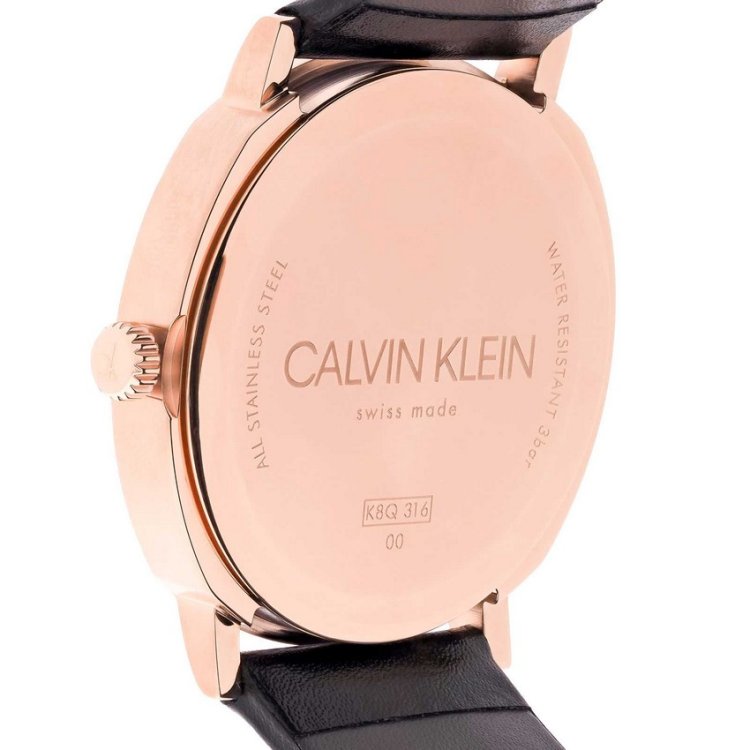 CALVIN KLEIN POSH Rose Gold Black Leather Strap