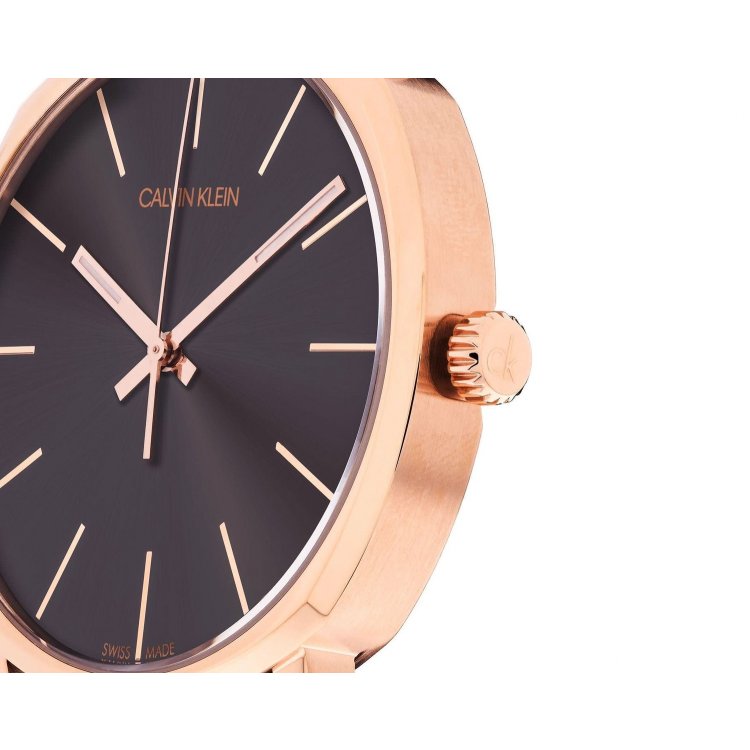 CALVIN KLEIN POSH Rose Gold Black Leather Strap