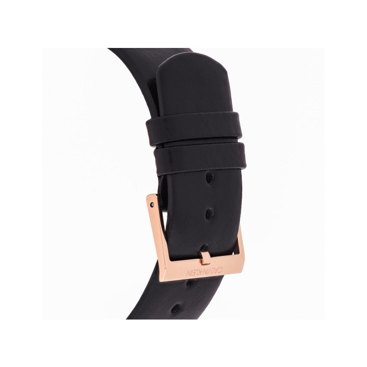CALVIN KLEIN POSH Rose Gold Black Leather Strap