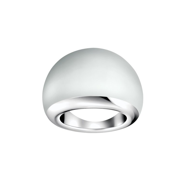 CALVIN KLEIN RING GLOSS Curved Stainless Steel & White Enamel