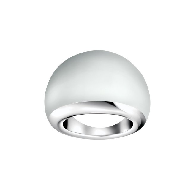CALVIN KLEIN RING GLOSS Curved Stainless Steel & White Enamel