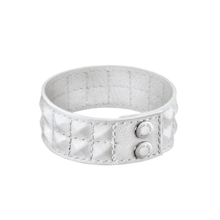 CALVIN KLEIN BRACELET Stainless Steel & White Leather Bangle