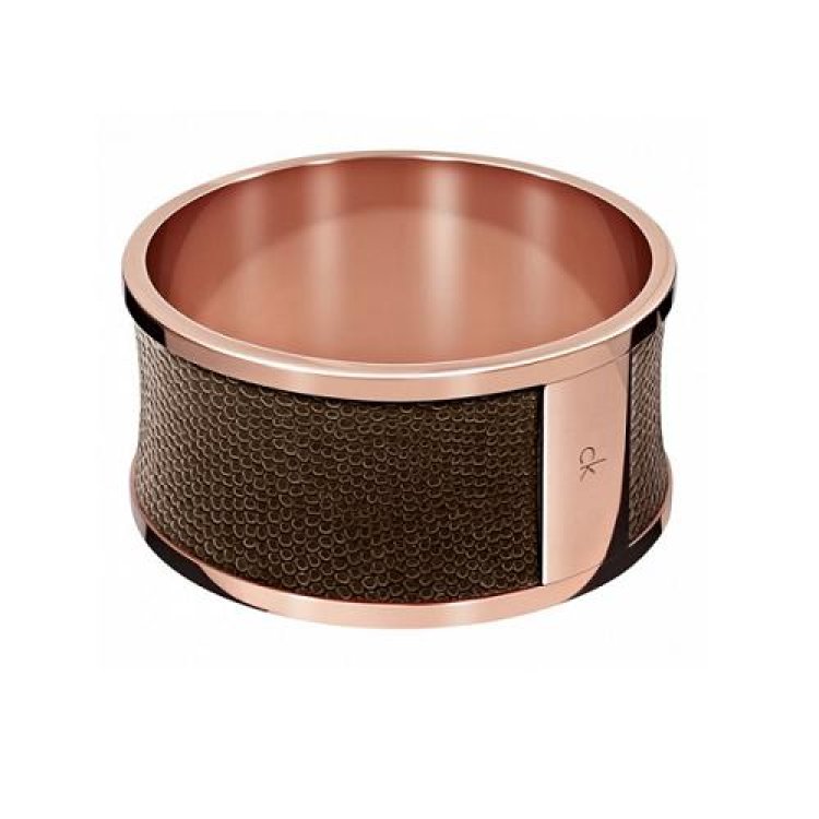 CALVIN KLEIN BRACELET SPELLBOUND Bangle Rose Gold Stainless Steel & Brown Leather