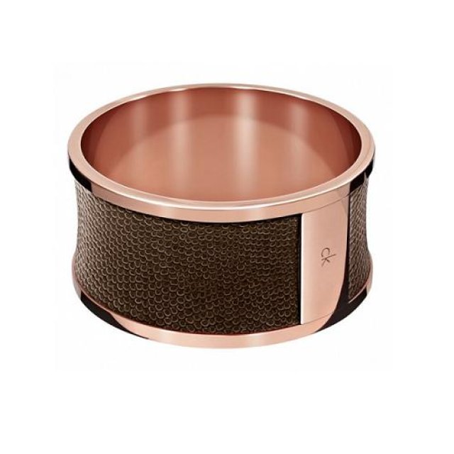 CALVIN KLEIN BRACELET SPELLBOUND Bangle Rose Gold Stainless Steel & Brown Leather