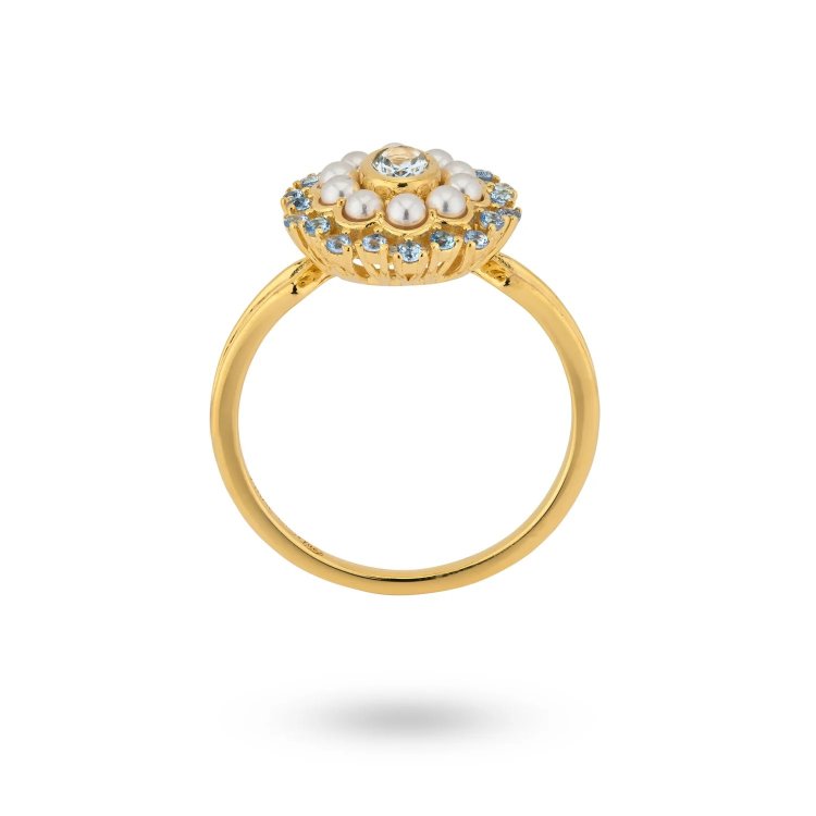 24KAE Ring with Colored Stones and Pearls