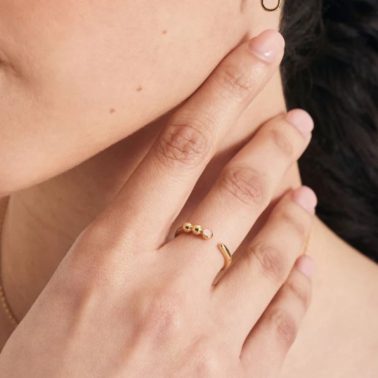 ANIA HAIE Gold Orb Rose Quartz Adjustable Ring