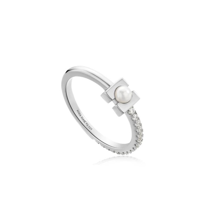 ANIA HAIE MODERN MUSE Silver Pearl Modernist Band Ring