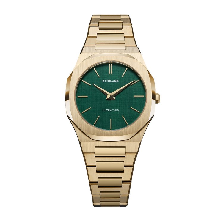 D1 MILANO ULTRA THIN EMERALD Gold Stainless Steel Bracelet