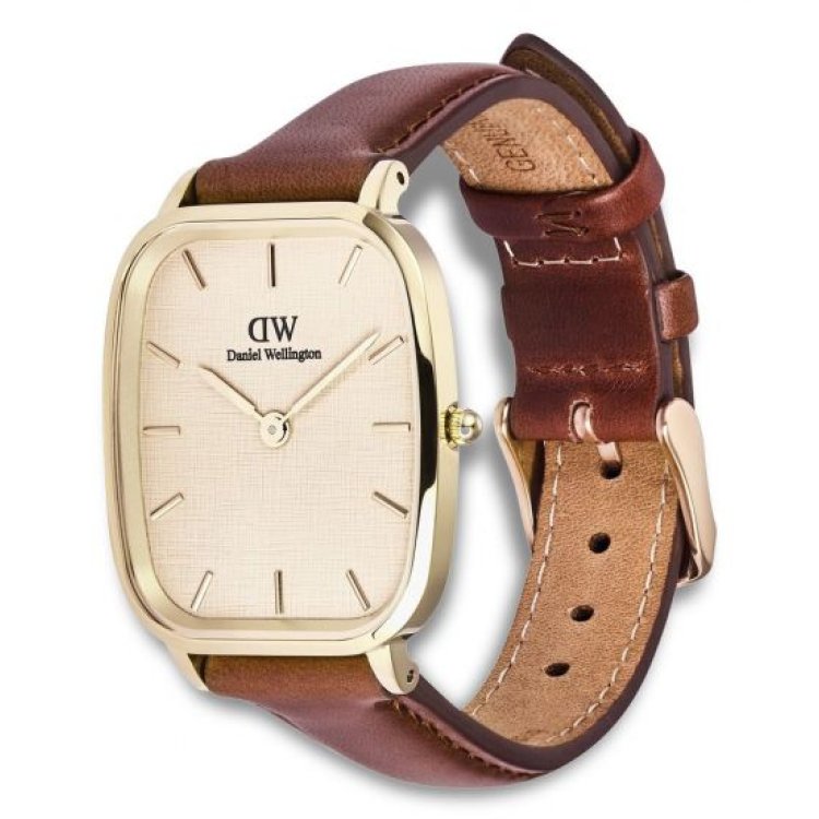 DANIEL WELLINGTON Vintage Sheffield Gold Brown Leather Strap
