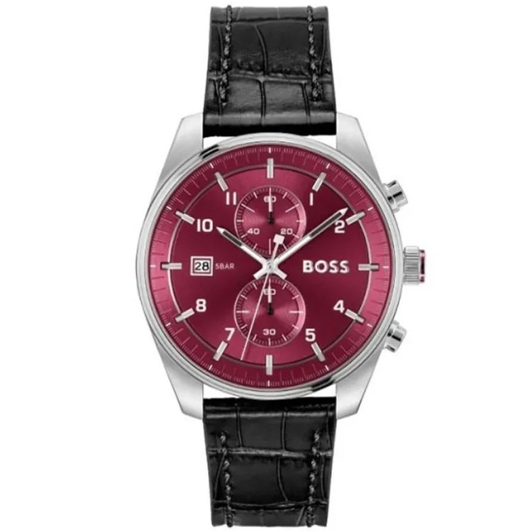 BOSS SkyTraveller Black Leather Strap