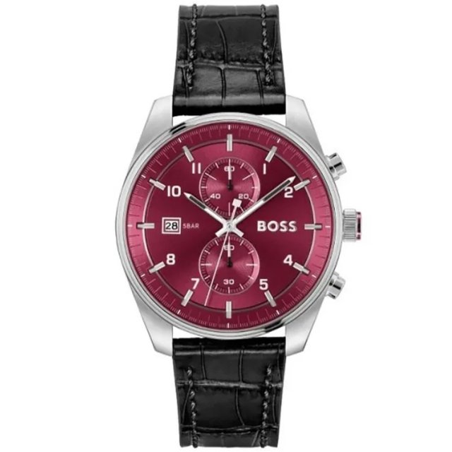 BOSS SkyTraveller Black Leather Strap