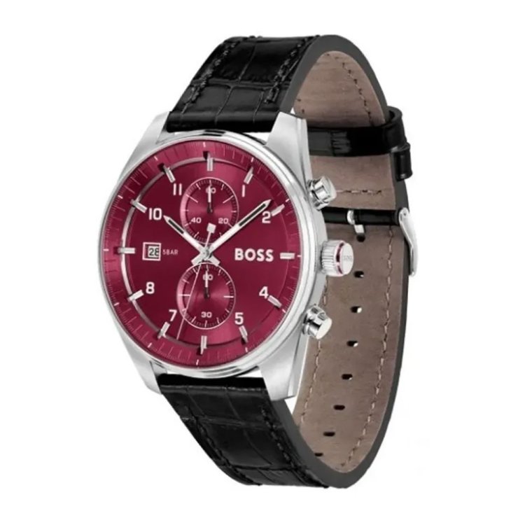 BOSS SkyTraveller Black Leather Strap