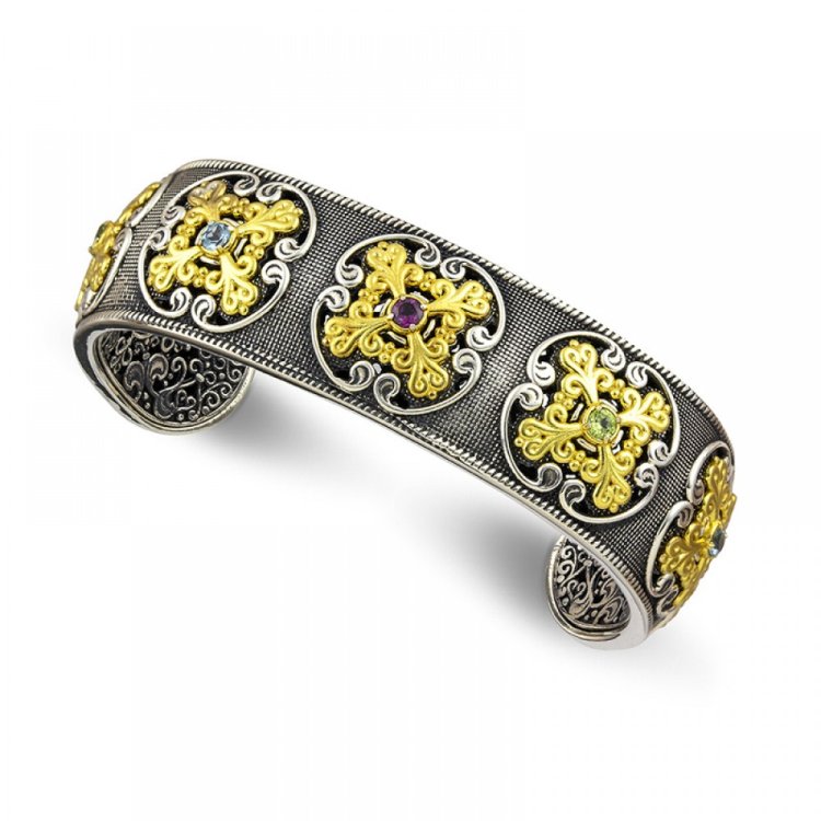 DIMITRIOS EXCLUSIVE Silver 925 Two-Tone Bracelet with Semi-Precious Stones 