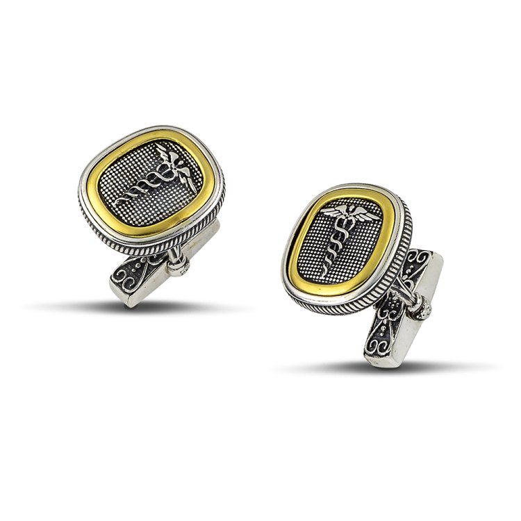 DIMITRIOS EXCLUSIVE ANAX Silver 925 Cufflinks With Wand of Asclepius