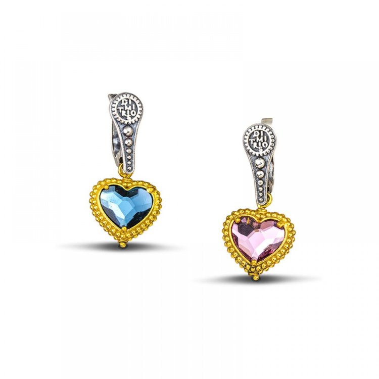 DIMITRIOS EXCLUSIVE JANUS Silver Reversible Earrings with Swarovski Hearts