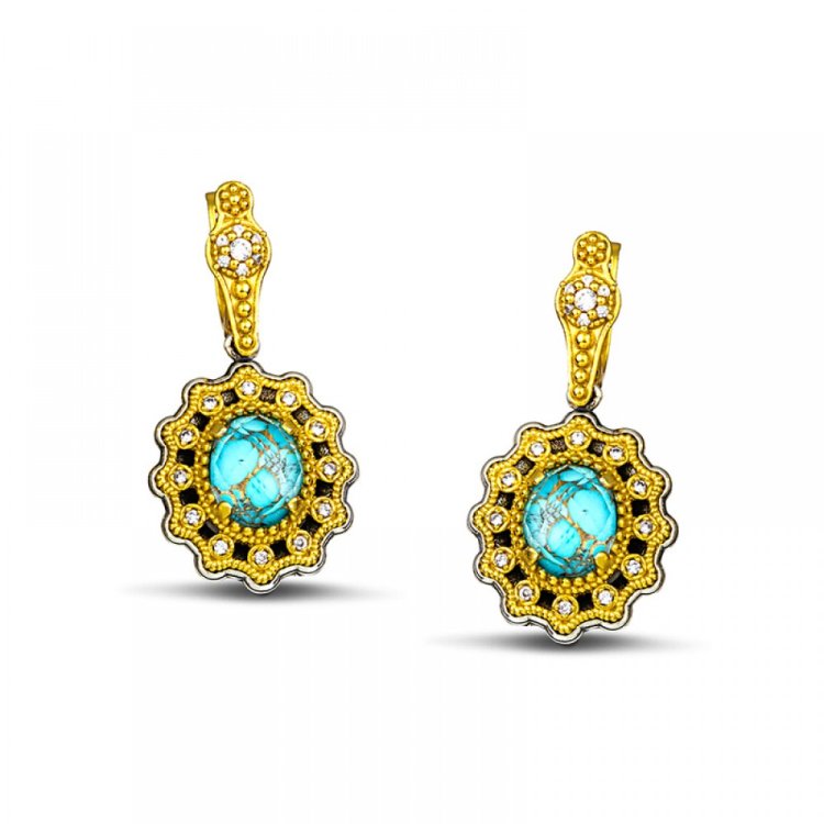 DIMITRIOS EXCLUSIVE MASTERPIECES Silver 925 Gold Earrings With Turquoise Gemstone