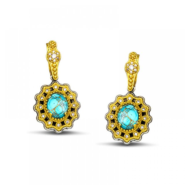 DIMITRIOS EXCLUSIVE MASTERPIECES Silver 925 Gold Earrings With Turquoise Gemstone