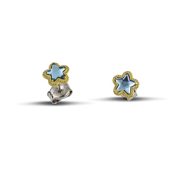 DIMITRIOS EXCLUSIVE JASMINE Silver 925 Goldplated Star Earrings With Blue Swarovski Crystal