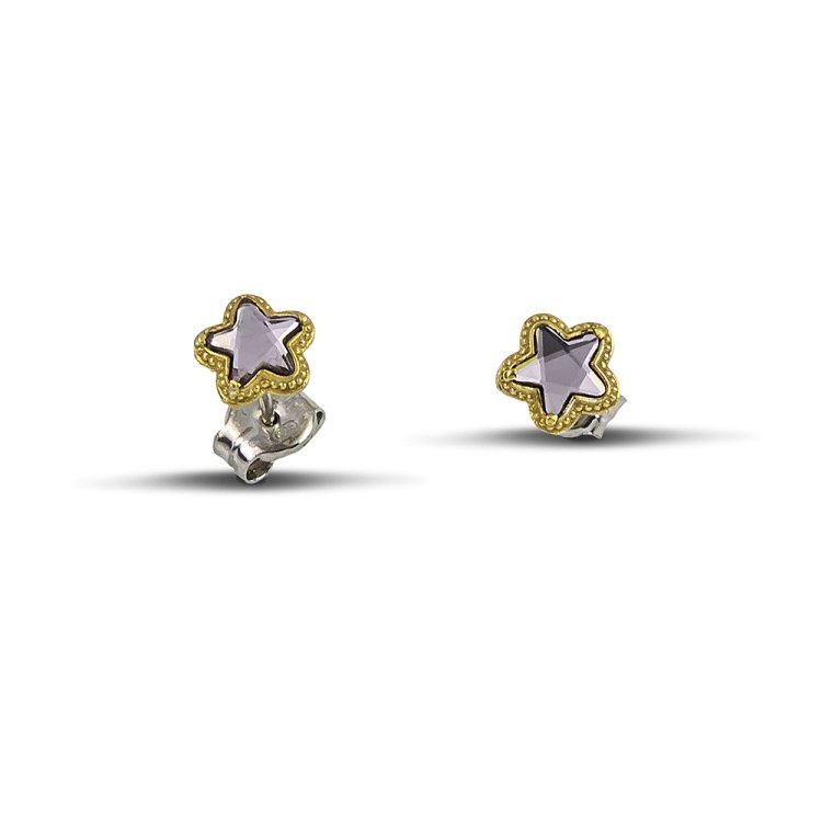 DIMITRIOS EXCLUSIVE JASMINE Silver 925 Goldplated Star Earrings With Rose Swarovski Crystal