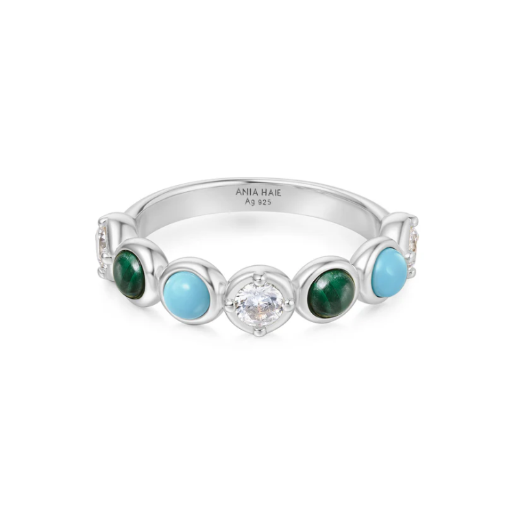 ANIA HAIE Silver Bezel Malachite and Lab Created Turquoise Ring