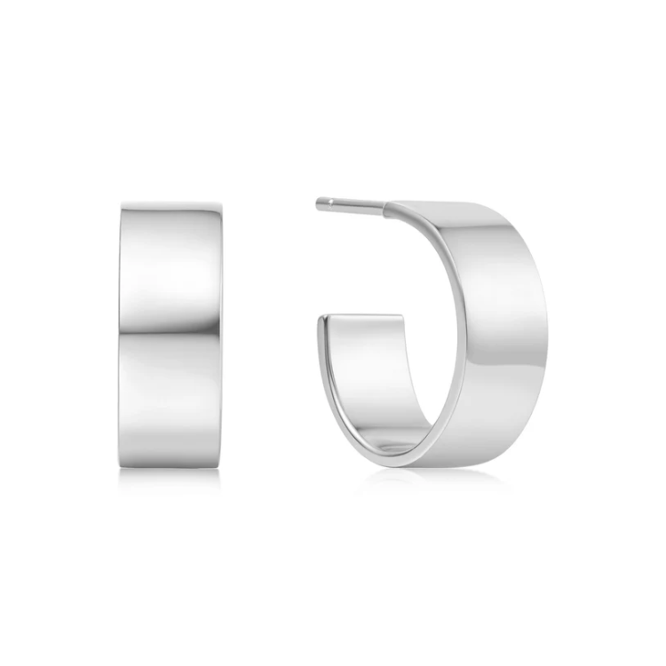 ANIA HAIE Silver Flat Medium Hoop Earrings