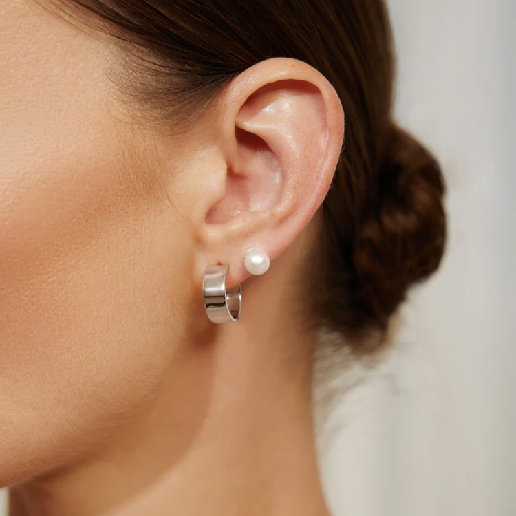 ANIA HAIE Silver Flat Medium Hoop Earrings