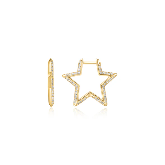 ANIA HAIE Gold Medium Star Pave Hoop Earrings