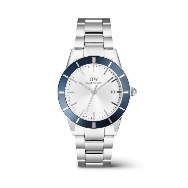 DANIEL WELLINGTON Iconic Paradigma Link Blue Bezel Silver Stainless Steel Bracelet