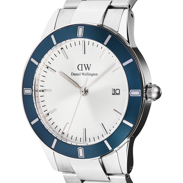 DANIEL WELLINGTON Iconic Paradigma Link Blue Bezel Silver Stainless Steel Bracelet