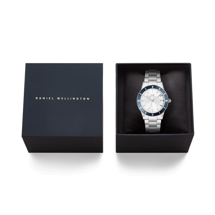 DANIEL WELLINGTON Iconic Paradigma Link Blue Bezel Silver Stainless Steel Bracelet