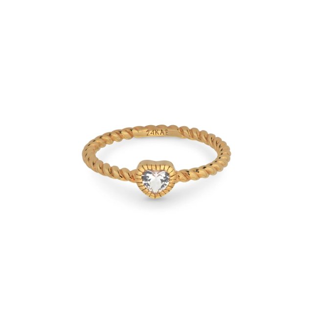 24KAE Ring with Heart Shaped Stone