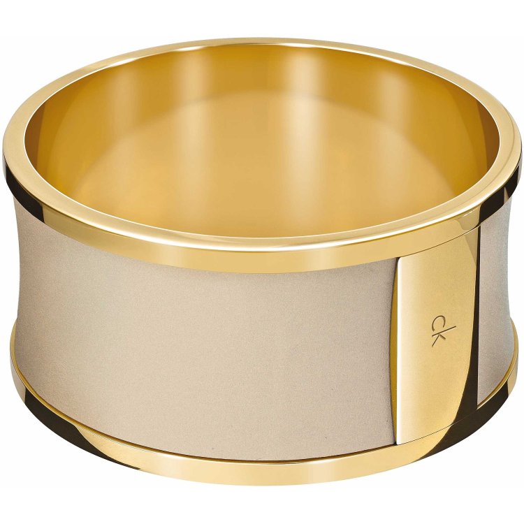 CALVIN KLEIN BRACELET SPELLBOUND Bangle Gold Stainless Steel & Beige Leather