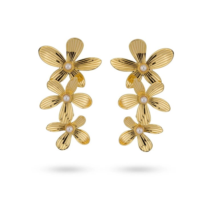 24KAE Flowershaped Statement Earrings with Pearls