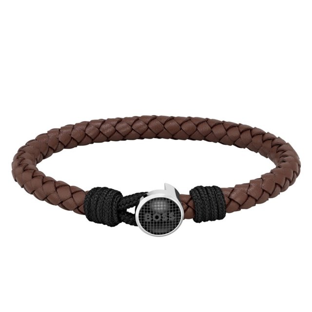 BOSS Brown Leather & Two Tone Stainless Steel Bracelet