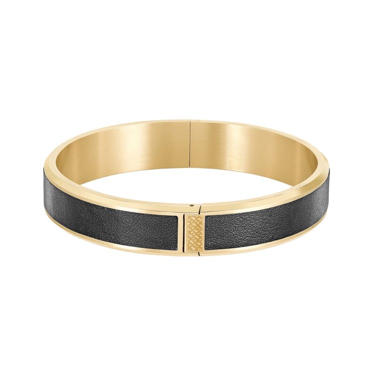 BOSS Black Leather & Gold Stainless Steel Bracelet