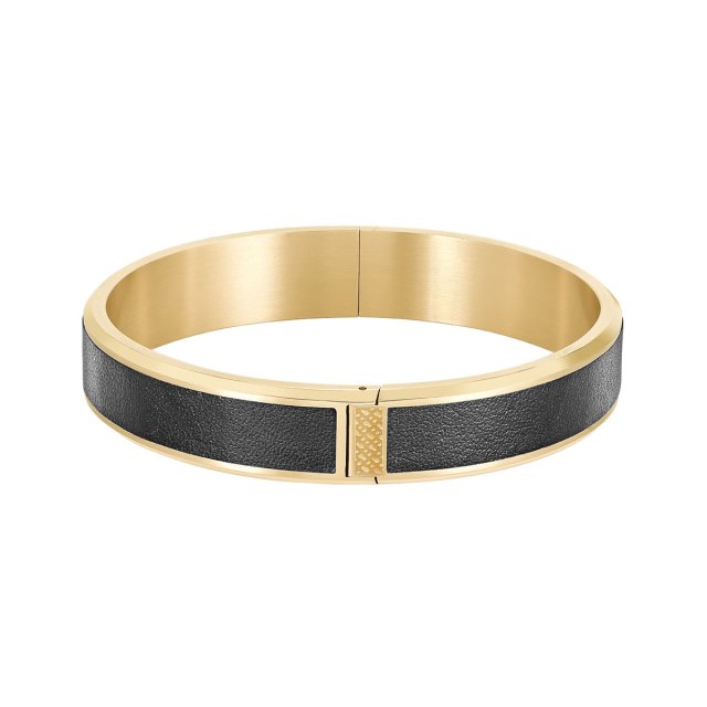 BOSS Black Leather & Gold Stainless Steel Bracelet