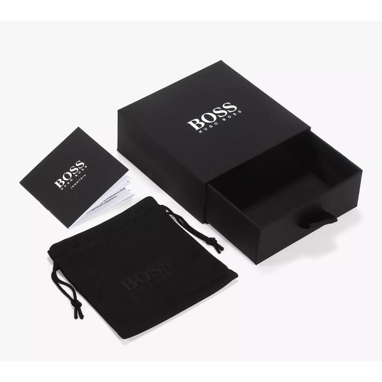 BOSS BRACELET Stainless Steel & Black Leather