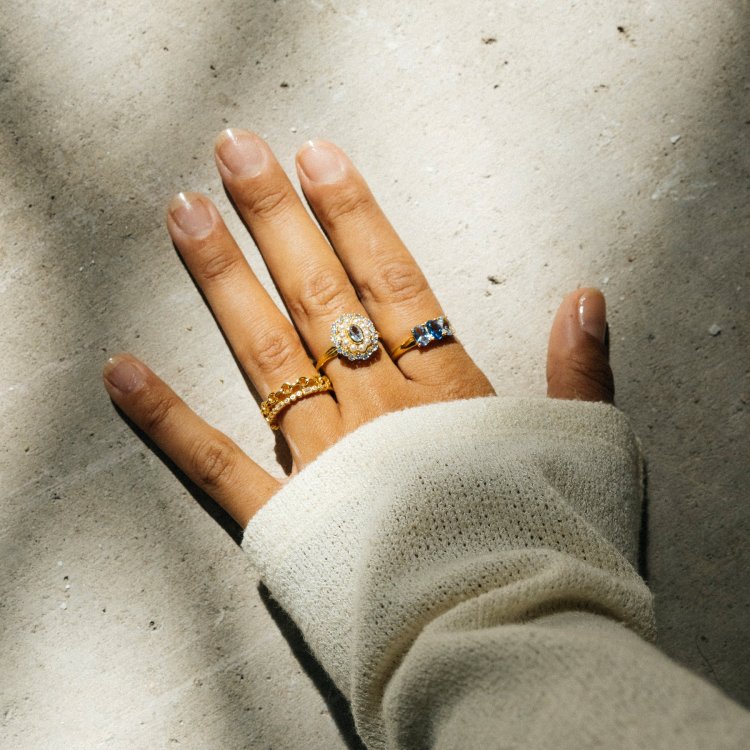 24KAE Ring with Colored Stones and Pearls