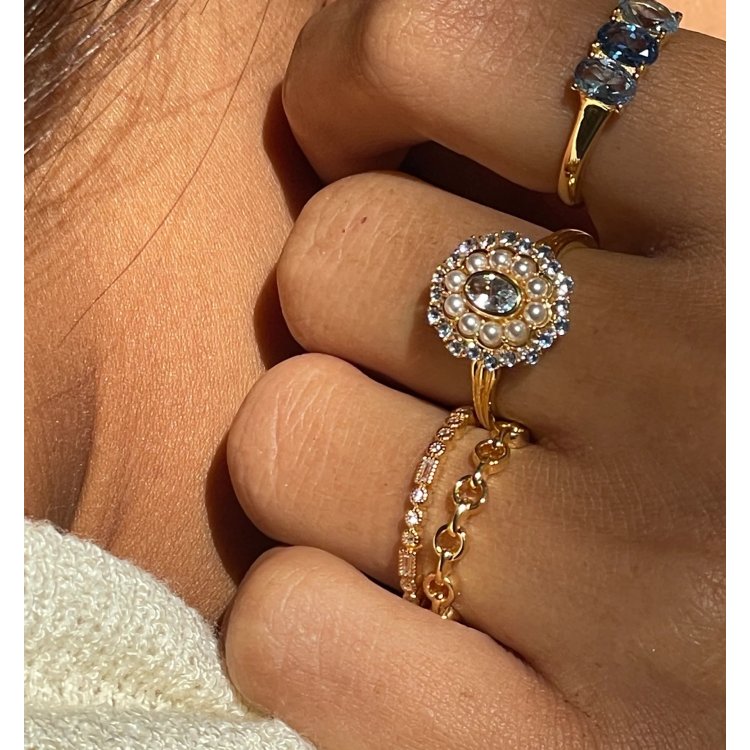 24KAE Ring with Colored Stones and Pearls