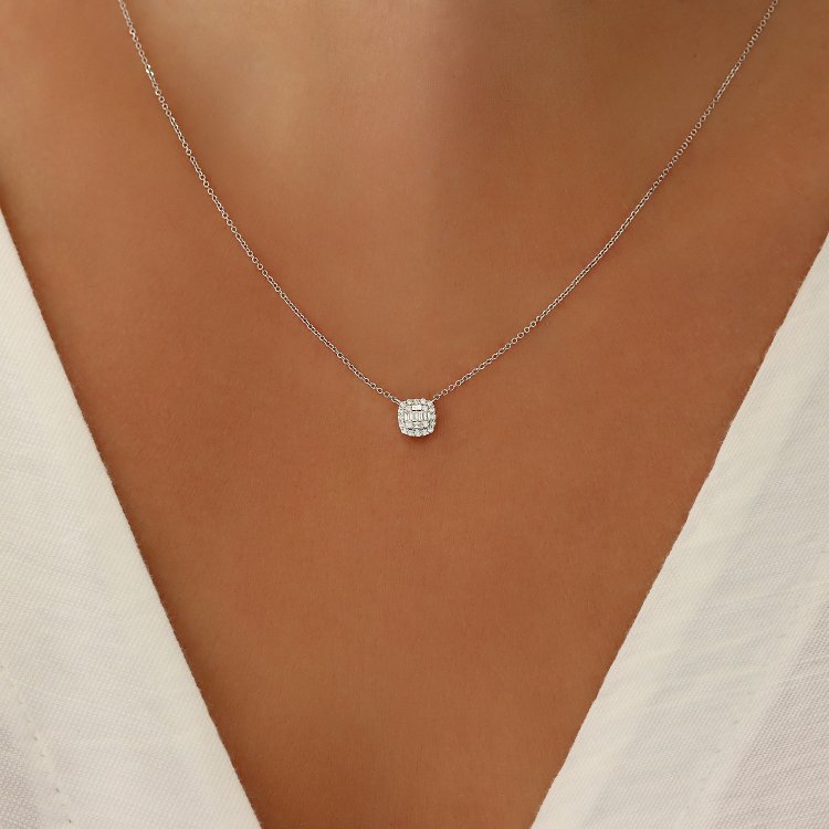 DIAMOND JOOLS Kολιέ Ροζέτα σε Λευκό Χρυσό 18Κ με Διαμάντια