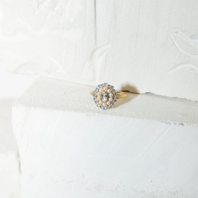 24KAE Ring with Colored Stones and Pearls