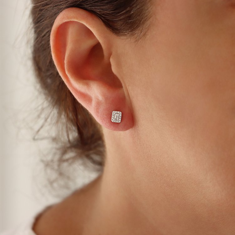 DIAMOND JOOLS Σκουλαρίκια Ροζέτες σε Λευκό Χρυσό 18Κ με Διαμάντια