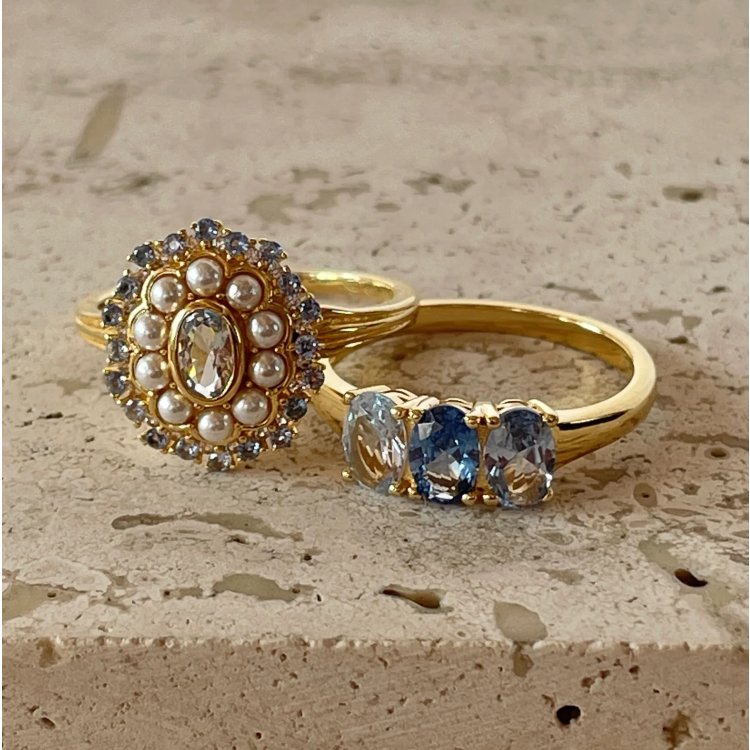 24KAE Ring with Colored Stones and Pearls