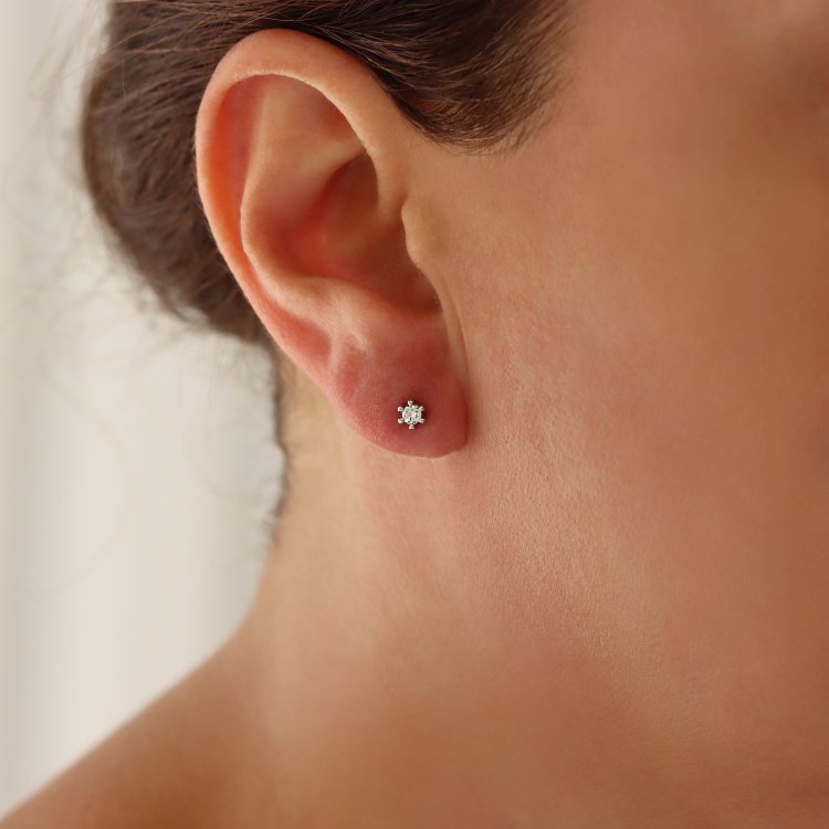 DIAMOND JOOLS Σκουλαρίκια Mονόπετρα σε Λευκό Χρυσό 18Κ με Διαμάντι