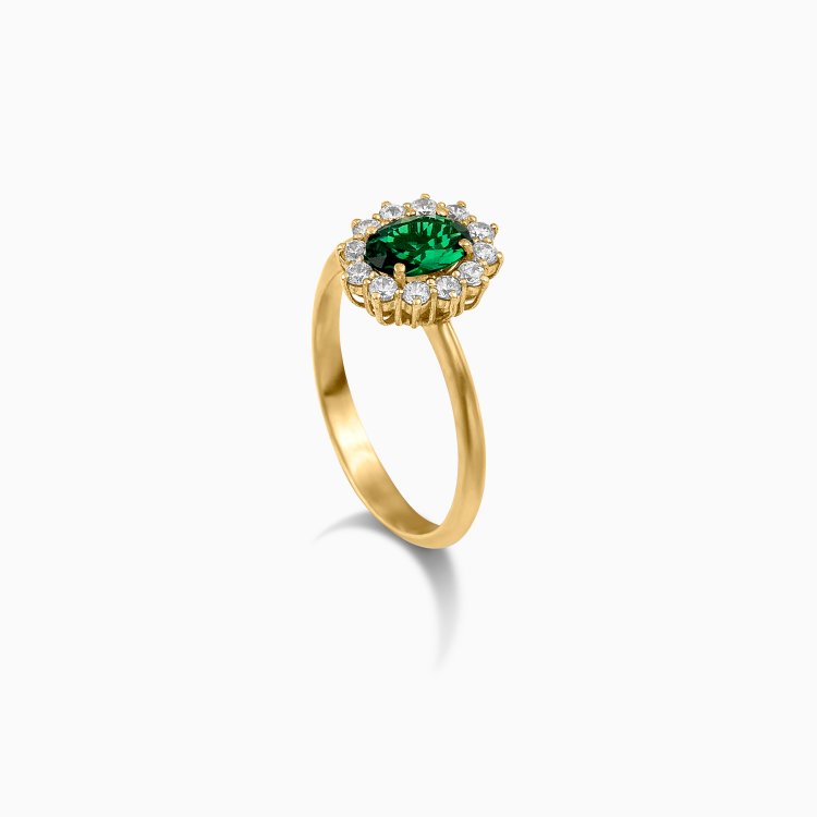 DIAMOND JOOLS Δαχτυλίδι Ροζέτα σε Χρυσό 18Κ με Σμαράγδι & Διαμάντια